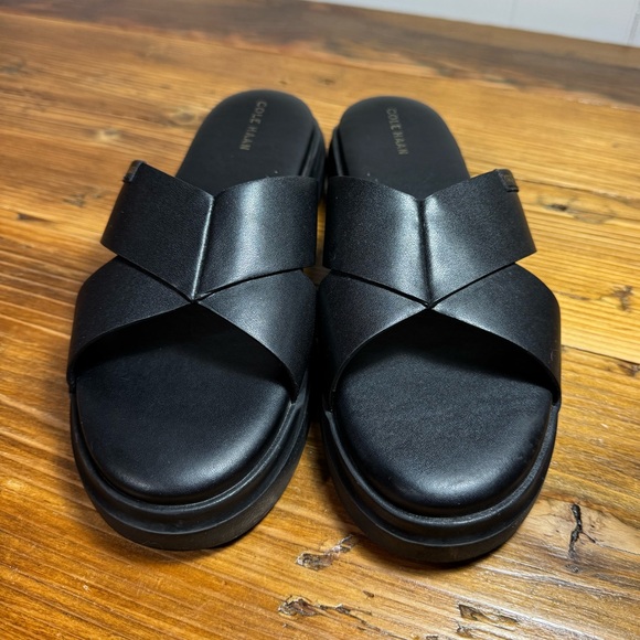 Cole Haan Women Grandpro Rally Leather Crisscross Platform Slide Sandals Black 8 - Picture 4 of 12